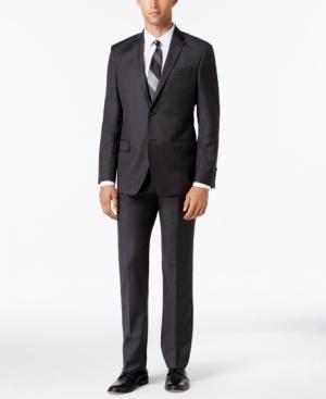 Dkny Men's Slim-fit Charcoal And Brown Plaid Suit