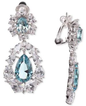 Nina Silver-tone Cubic Zirconia Cluster Clip-on Drop Earrings