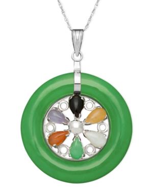 Sterling Silver Necklace, Multicolor Jade Circle Pendant