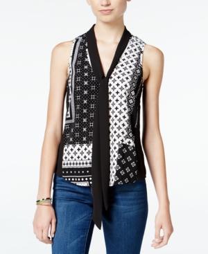 Miss Chievous Juniors' Printed Tie-neck Blouse