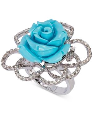 Le Vian Manufactured Turquoise (10 Ct. T.w.) And White Topaz (3/4 Ct. T.w.) Rose Ring In Sterling Silver