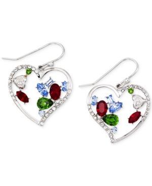 Sis By Simone I Smith Multi-color Crystal Heart-shaped Drop Earrings In Platinum Over Sterling Silver