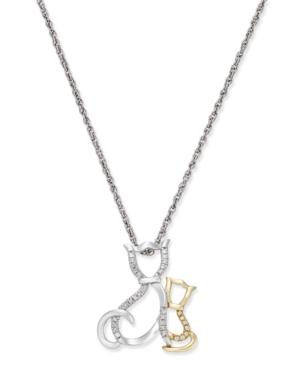 Diamond Family Cat Pendant Necklace (1/10 Ct. T.w.) In Sterling Silver And 14k Gold