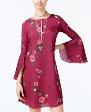 The Edit By Seventeen Juniors' Printed Bell-sleeve Dress, Created For Macy's
