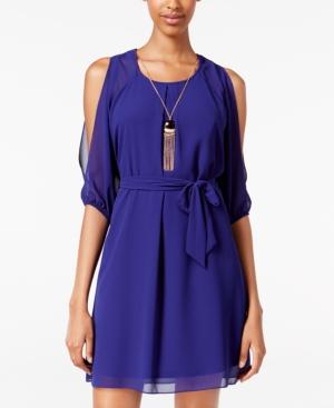 Bcx Juniors' Cold-shoulder A-line Necklace Dress