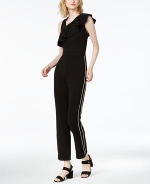 Bar Iii Ruffle Varsity-stripe Jumpsuit, Created For Macy's