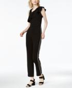 Bar Iii Ruffle Varsity-stripe Jumpsuit, Created For Macy's