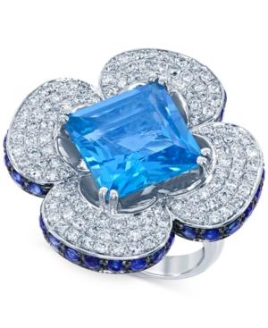Lali Jewels Blue Topaz, Blue Sapphire (9-3/4 Ct. T.w.) And Diamond (1-1/5 Ct. T.w.) Clover Ring In 14k White Gold