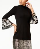 Alfani Embroidered Flared-cuff Sweater, Created For Macy's