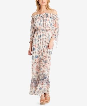 Jessica Simpson Juniors' Dahlia Printed Off-the-shoulder Maxi Dress