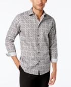 Tallia Men's Slim-fit Black Abstract Paisley-print Dress Shirt