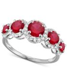 Cubic Zirconia Simulated Ruby Glass Ring In Sterling Silver