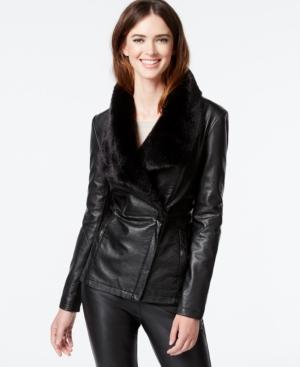 Kenneth Cole Faux-fur-trim Faux-leather Coat