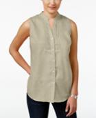 Charter Club Petite Linen Sleeveless Shirt, Only At Macy's