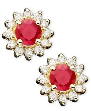 Royalty Inspired By Effy Ruby (5/8 Ct. Tw.) And Diamond (1/4 Ct. Tw.) Stud Earrings In 14k Gold