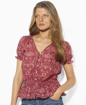 Lauren Jeans Co. Top, Madison Short-Sleeve Floral-Print Smocked