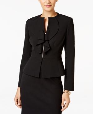 Kasper Stretch Crepe Ruffle-front Jacket