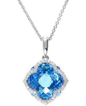 Effy Blue Topaz (7-1/3 Ct. T.w.) And Diamond (1/5 Ct. T.w.) Clover Pendant In 14k White Gold