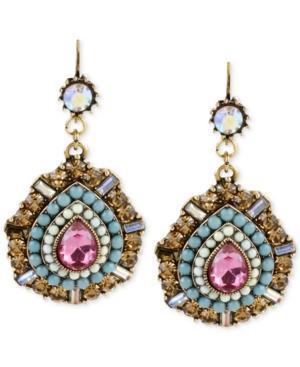 Betsey Johnson Gold-tone Multi-color Crystal Teardrop Earrings