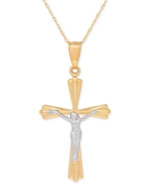 Crucifix Cross Pendant Necklace In 14k Gold & White Gold