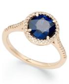 Velvet Bleu By Effy Manufactured Diffused Sapphire (2-1/3 Ct. T.w.) And Diamond (1/5 Ct. T.w.) Ring In 14k Rose Gold