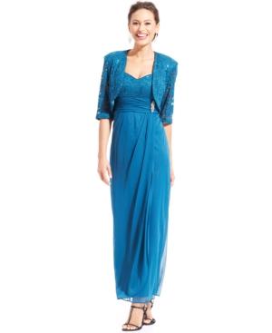 R & M Richards Sleeveless Sequin Lace Gown And Jacket