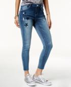 Rewind Juniors' Star-patch Raw-hem Skinny Jeans