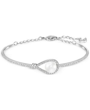 Swarovski Silver-tone Imitation Pearl And Crystal Pave Bangle Bracelet
