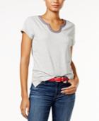 Tommy Hilfiger Embroidered Split-neck Top, Created For Macy's