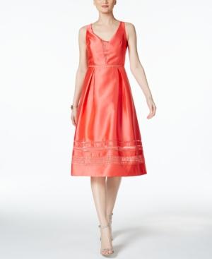 Adrianna Papell Mesh Trim A-line Dress
