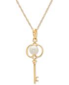 White Cultured Freshwater Pearl (4mm) Key 18 Pendant Necklace In 14k Gold