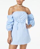 Speechless Juniors' Striped Off-the-shoulder Bubble-sleeved Dress