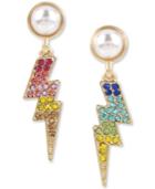 Betsey Johnson Gold-tone Multicolor Pave & Imitation Pearl Lightning Drop Earrings