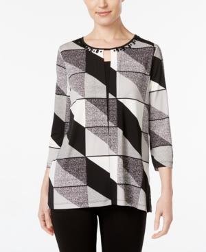 Alfred Dunner Embellished Geo-print Top