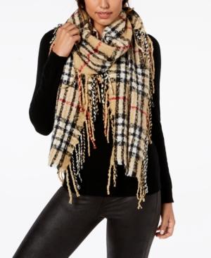 V. Fraas Plaid Boucle Fringe Scarf