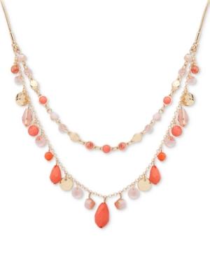 Nine West Gold-tone Colored Stone & Bead 18 Double-layer Necklace