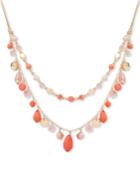 Nine West Gold-tone Colored Stone & Bead 18 Double-layer Necklace