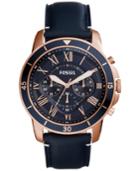 Fossil Men's Chronograph Grant Sport Blue Leather Strap Watch 44mm Fs5237