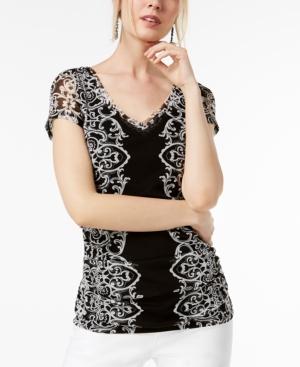 I.n.c. Ruched Mesh V-neck Top, Created For Macy's