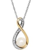 Cultured Freshwater Pearl (6mm) And Diamond Accent Pendant Necklace In Sterling Silver And 14k Gold