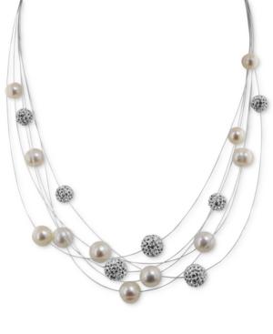 Fresh By Honora Pearl Necklace, Sterling Silver Cultured Freshwater Pearl And Crystal 6 Row Necklace