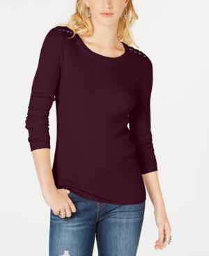 Hippie Rose Juniors' Long-sleeve Ribbed Lace-up Sweater