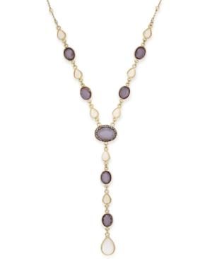 Inc International Concepts Gold-tone Gray And White Stone Lariat Necklace, Only At Macy's