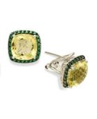 Sterling Silver Earrings, Lemon Quartz (7 Ct. T.w.) And Green Swarovski Zirconia (3/4 Ct. T.w.) Square Earrings
