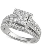 Diamond Square Cluster Halo Engagement Ring (1-1/2 Ct. T.w.) In 14k White Gold