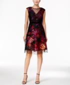 Sandra Darren Petite Velvet Flocked Fit & Flare Dress