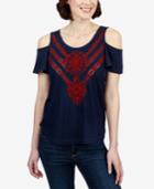 Lucky Brand Cotton Embroidered Cold-shoulder Top
