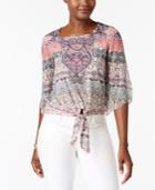 Jm Collection Petite Printed Tie-front Blouse, Only At Macy's