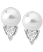 Majorica Sterling Silver Triangle Cubic Zirconia & Imitation Pearl Stud Earrings
