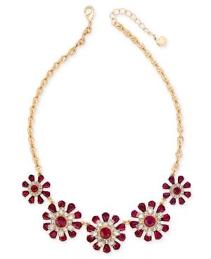 Charter Club Gold-tone Clear & Red Crystal Flower Statement Necklace, Created For Macy's